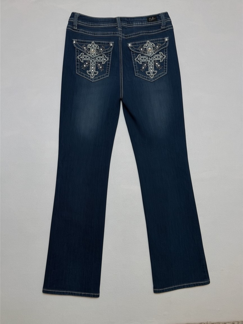 Earl Jeans Womens Size 8 Bootcut Jeans Embellished Cross Flap Pocket Denim Y2K - Picture 3 of 15